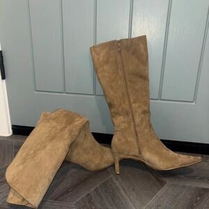 PrettyLittleThing Brown Suede Heeled Boots